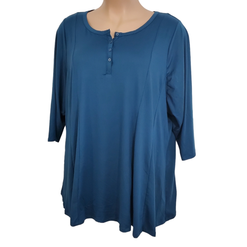 LANE BRYANT Women's Teal Button V-Neck 3/4 Sleeves Top Size 26/28 Casual - Picture 3 of 11